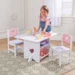 Masuta copii cu inimioare, cu doua scaunele din lemn si spatii de depozitare- Heart Kidkraft Table